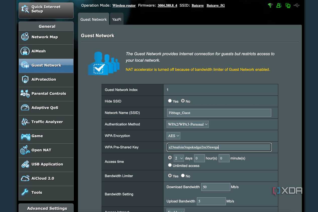 Set a difficult password for guest Wi-Fi account