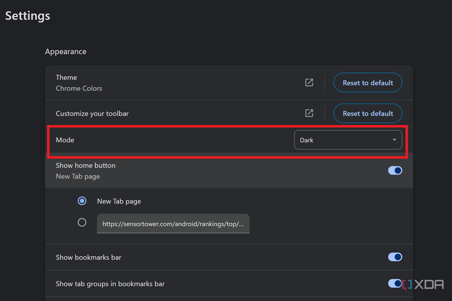 setting dark mode in chrome