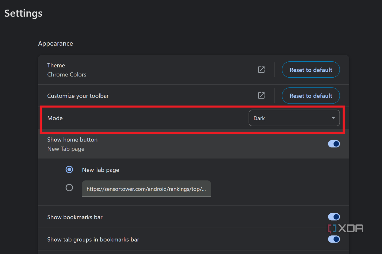 setting dark mode in chrome