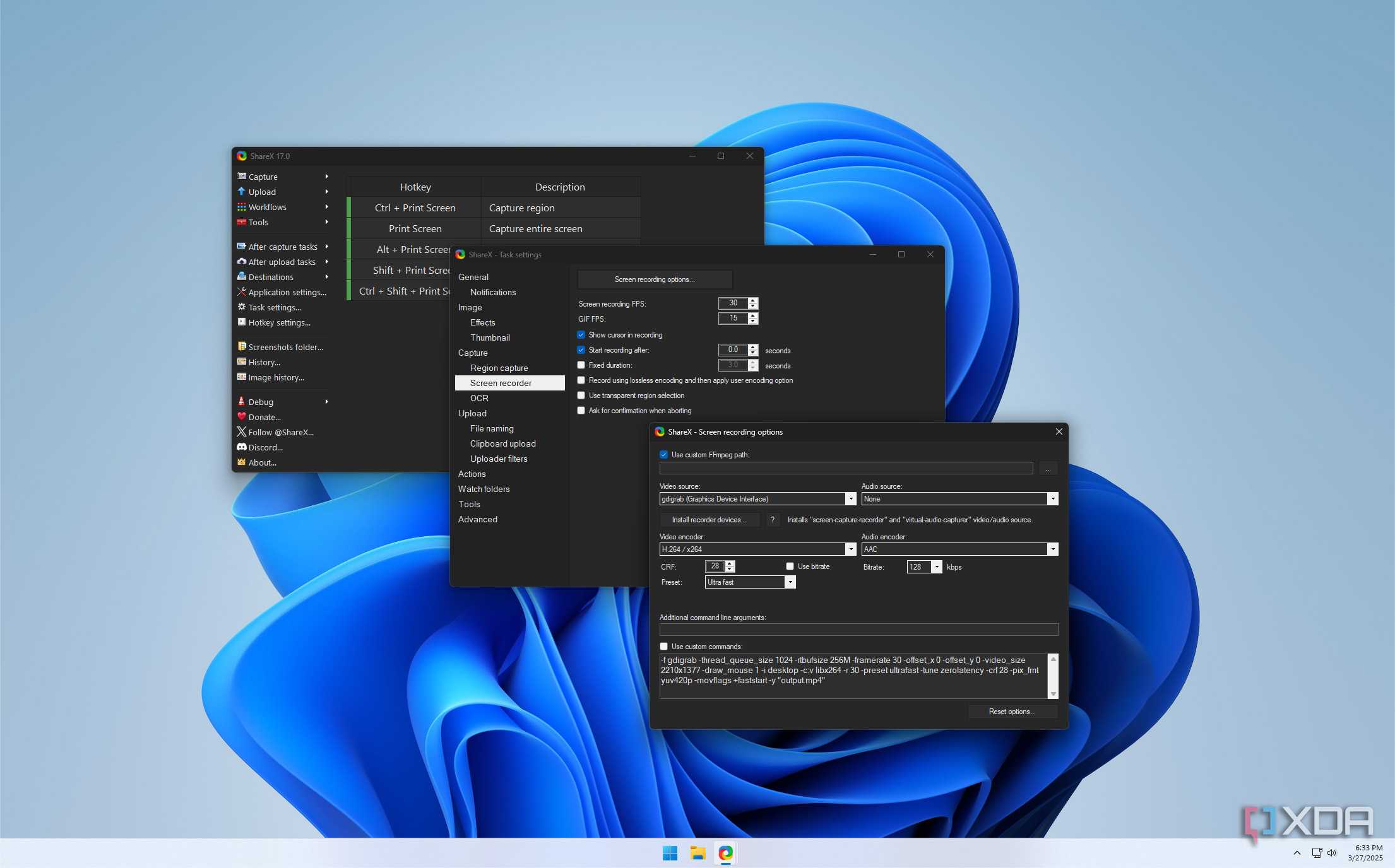 Screenshot of ShareX video recording settings