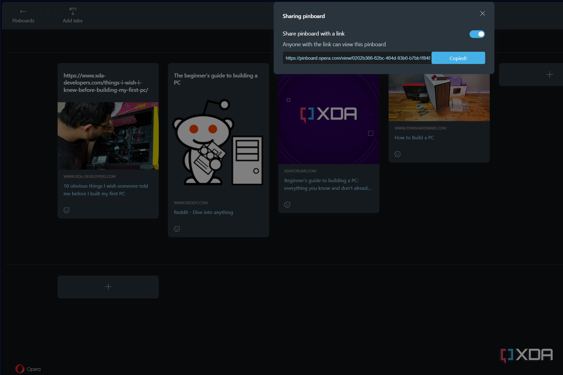 sharing a pinboard in opera