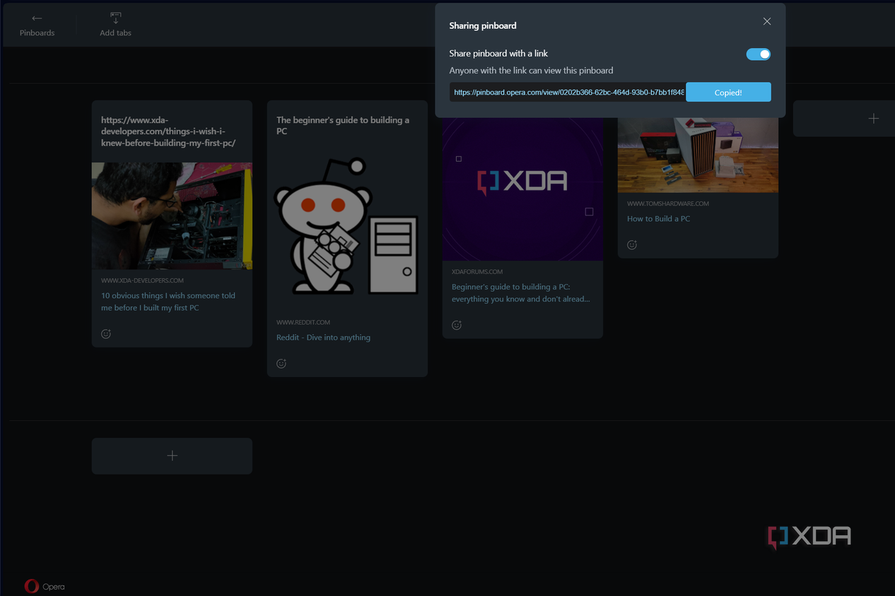 sharing a pinboard in opera