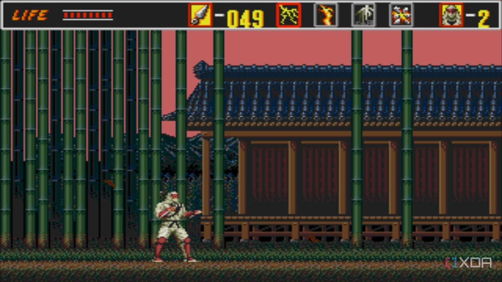 A level with a dojo surrounded by bamboo.