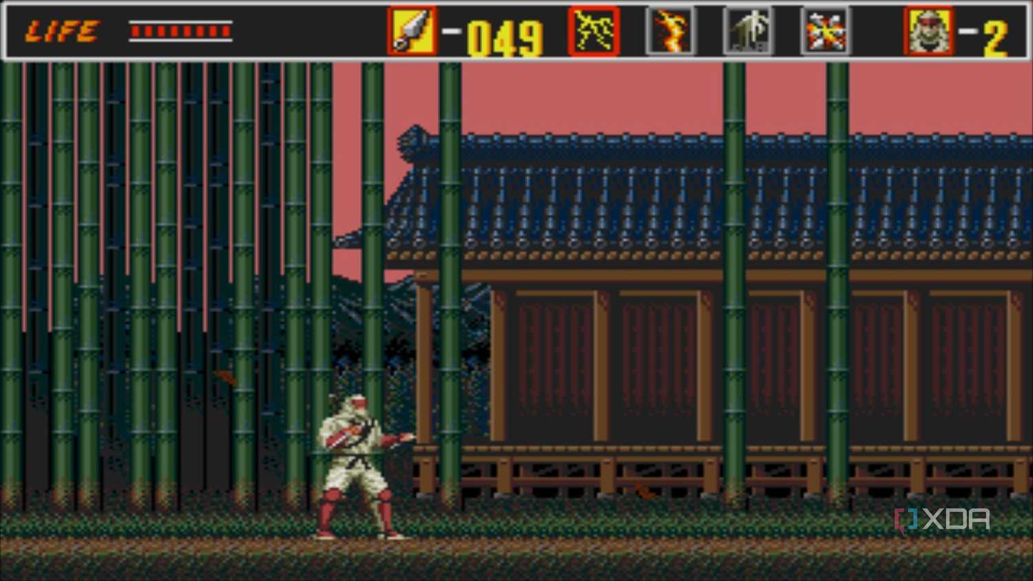 A level with a dojo surrounded by bamboo.