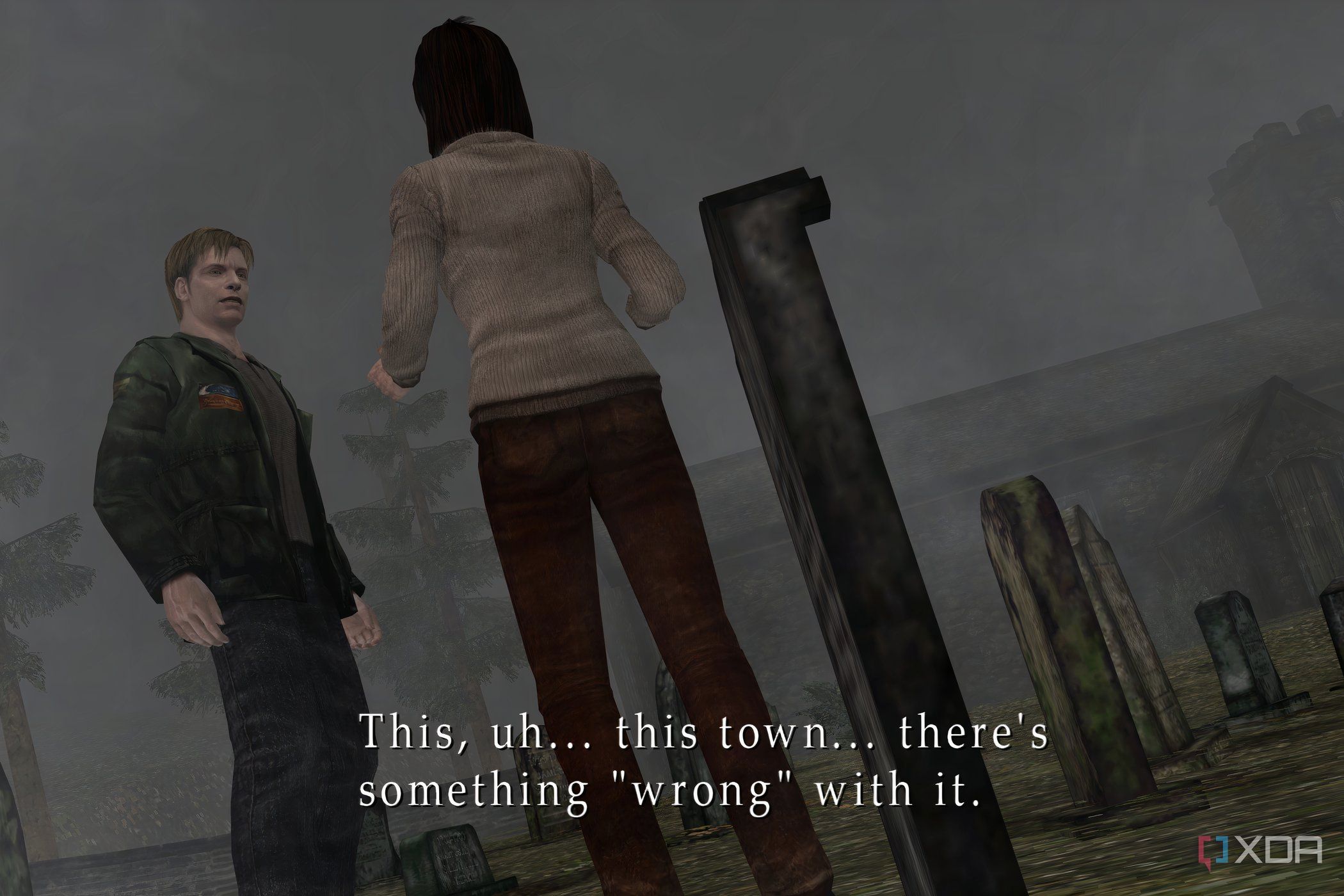 An in-game screenshot from the game Silent Hill 2, showing an in-game cutscene.