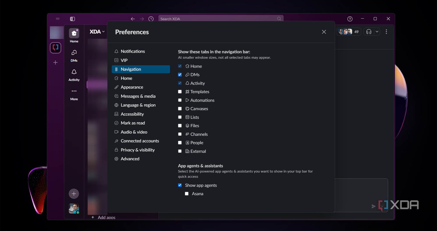 Slack-navigation-settings