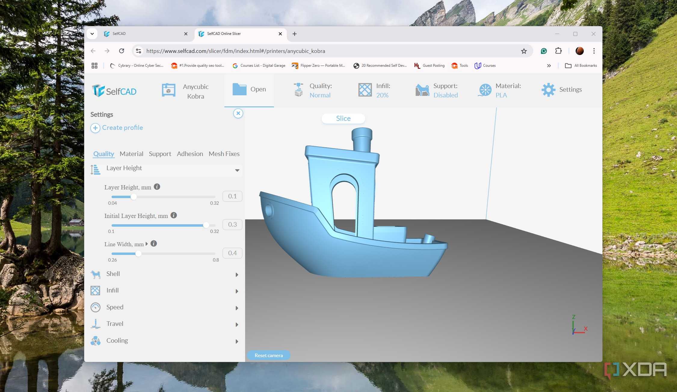 The various settings of SelfCAD slicer
