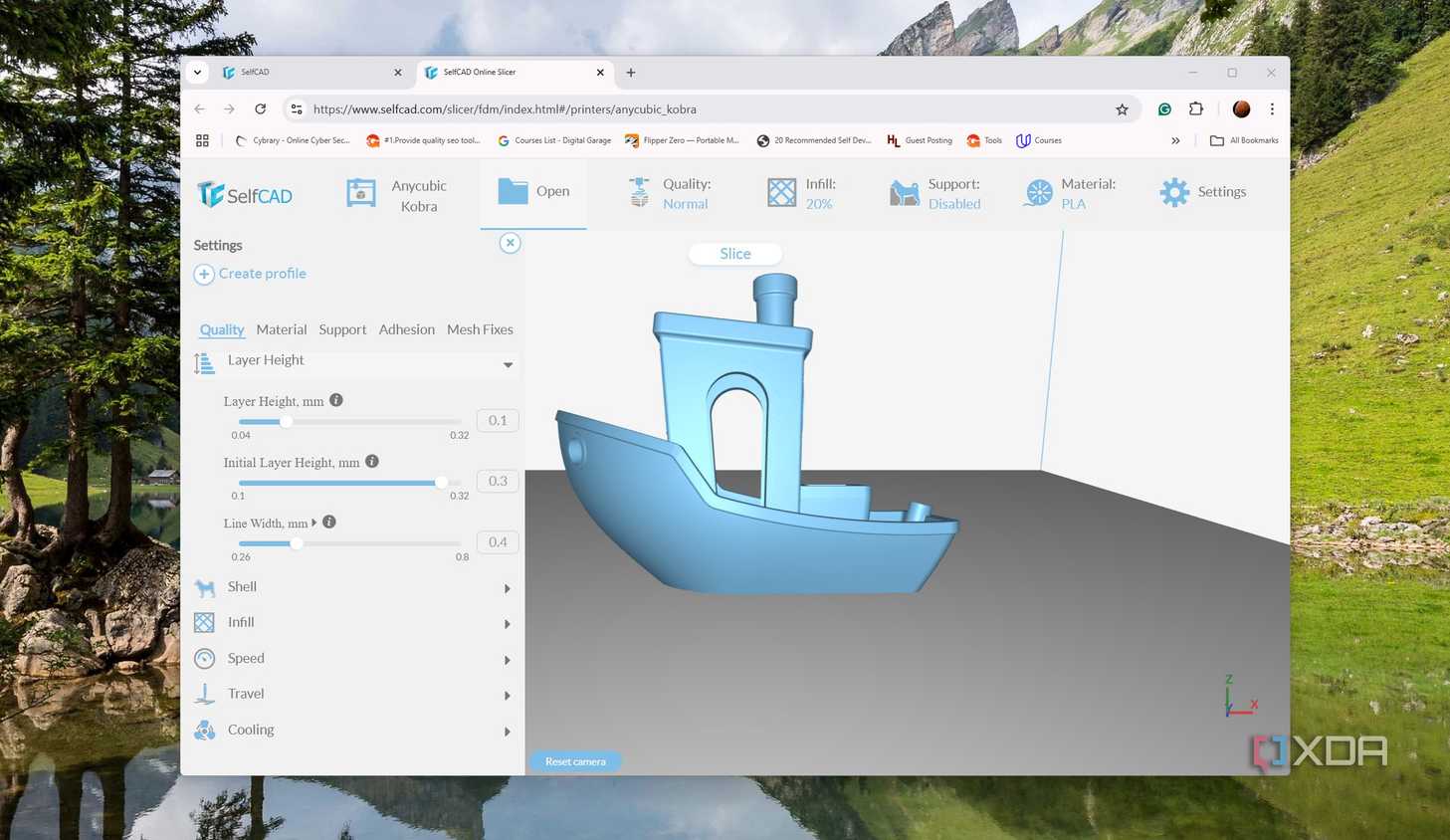 The various settings of SelfCAD slicer