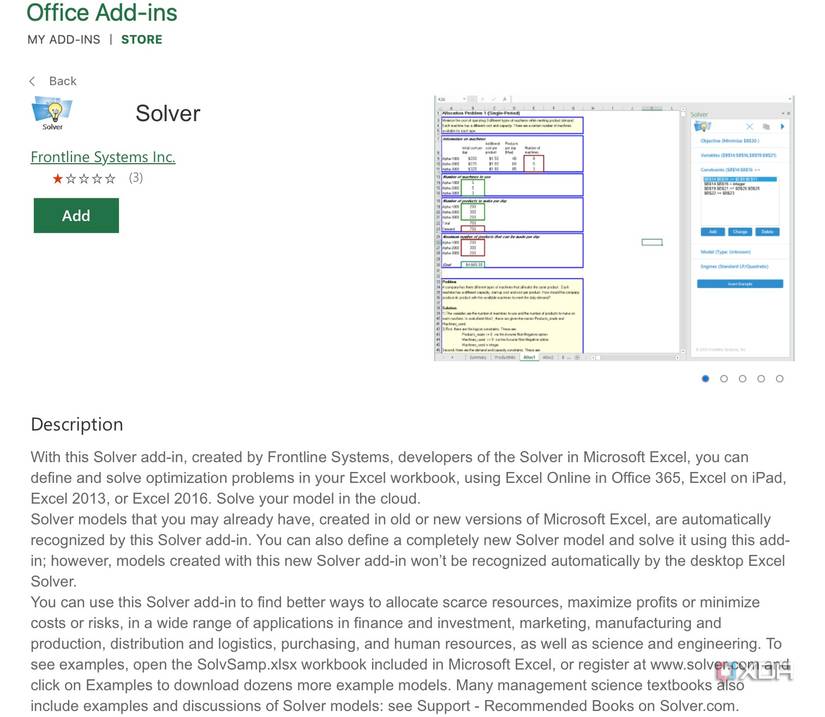 Solver add-in in Excel