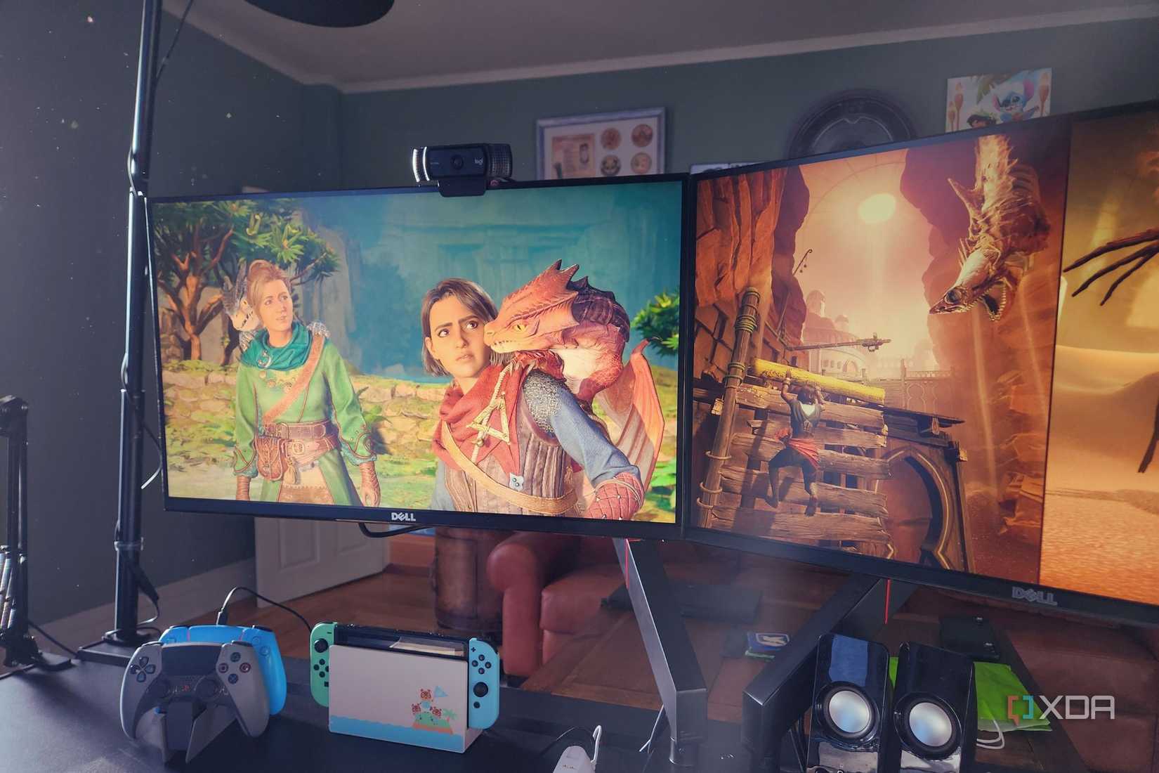 Персонажи сплит-фантастики реагируют на драконов на экране компьютера