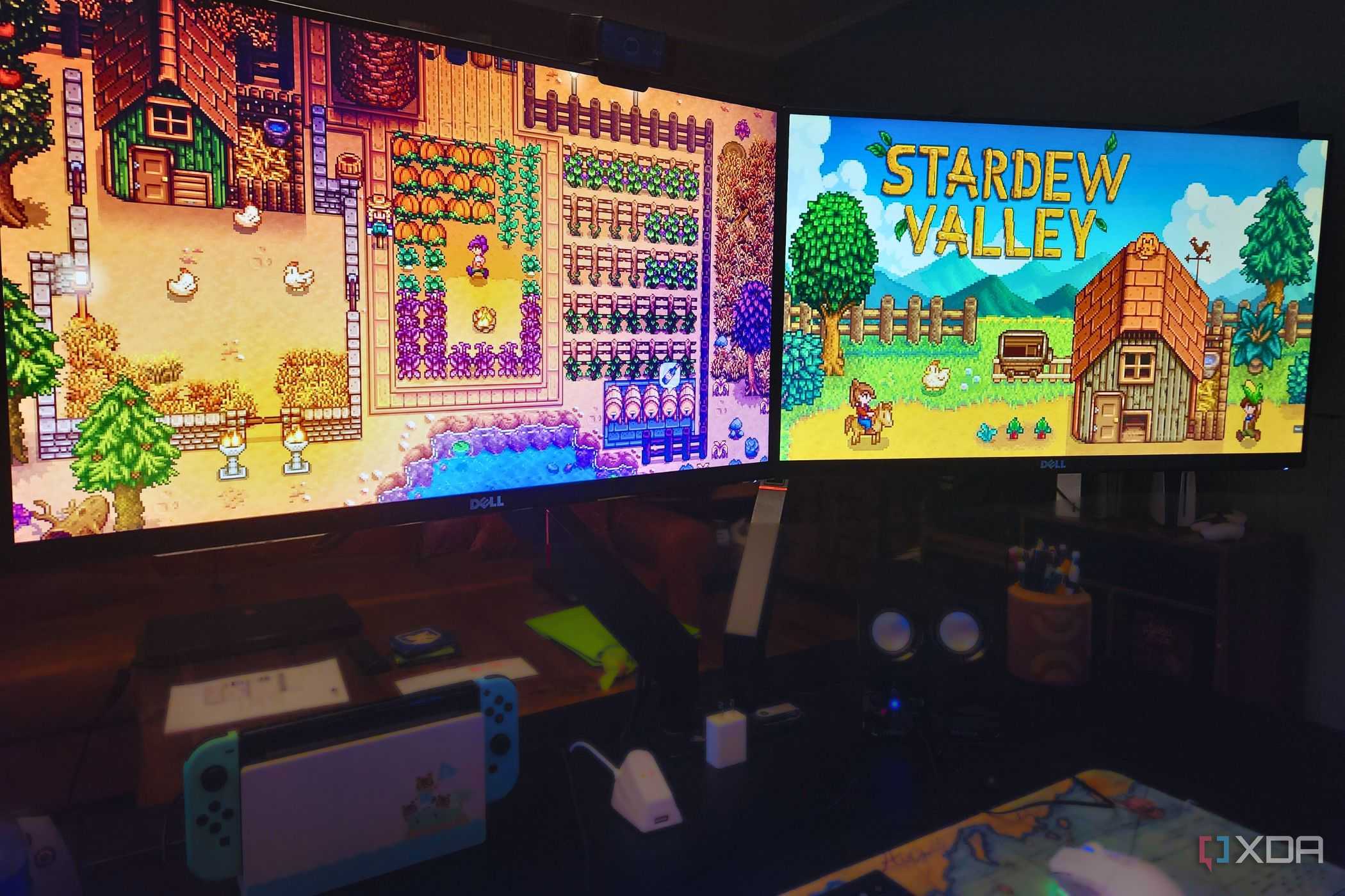 Stardew Valley playing on Computer Monitors in office