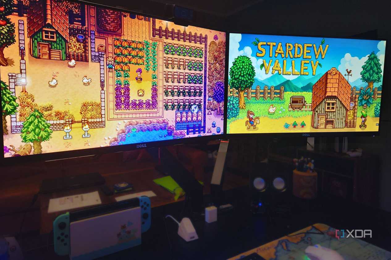 Stardew Valley playing on Computer Monitors in office