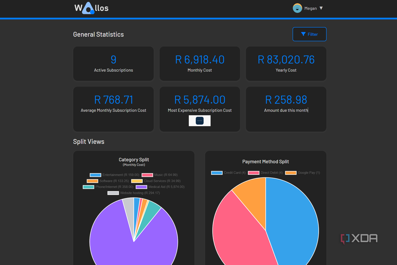 statistics view in wallos