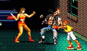 A screenshot showing the player fighting enemies in Streets of Rage.