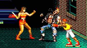 A screenshot showing the player fighting enemies in Streets of Rage.