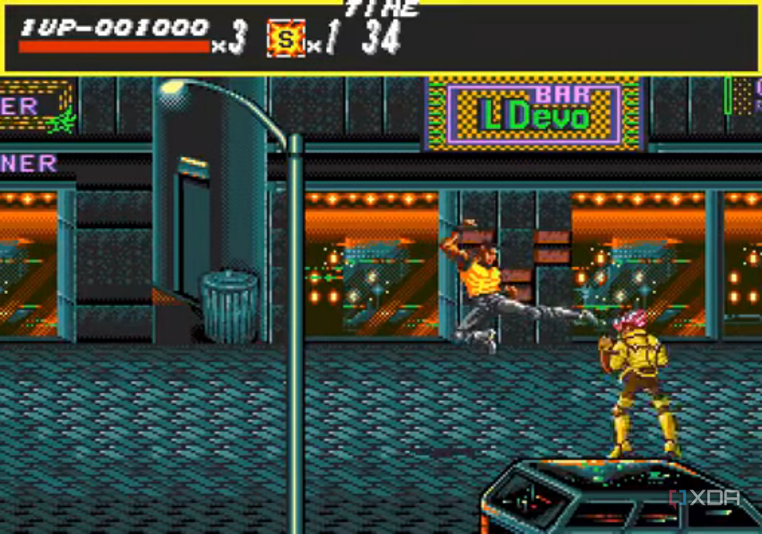 A screenshot showing an enemy on an otherwise empty street.