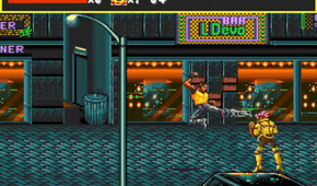 A screenshot showing an enemy on an otherwise empty street.