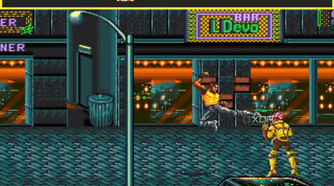 A screenshot showing an enemy on an otherwise empty street.