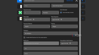subscription with blank details in wallos