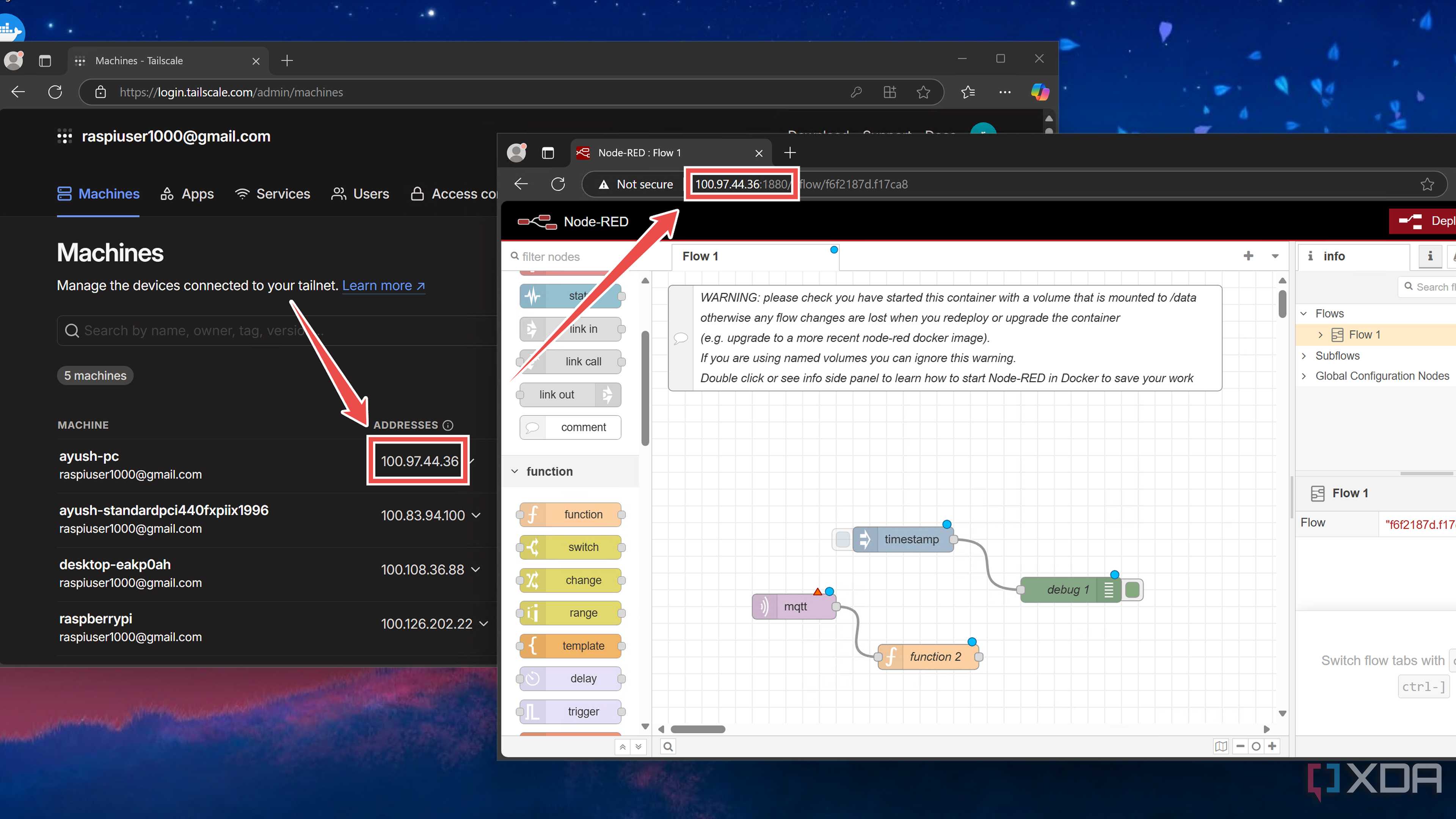 Accessing Node-RED from the web UI