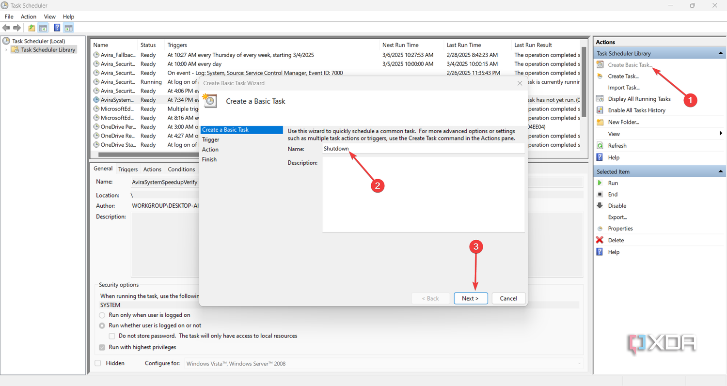 Instructions on starting a basic task in Task Scheduler