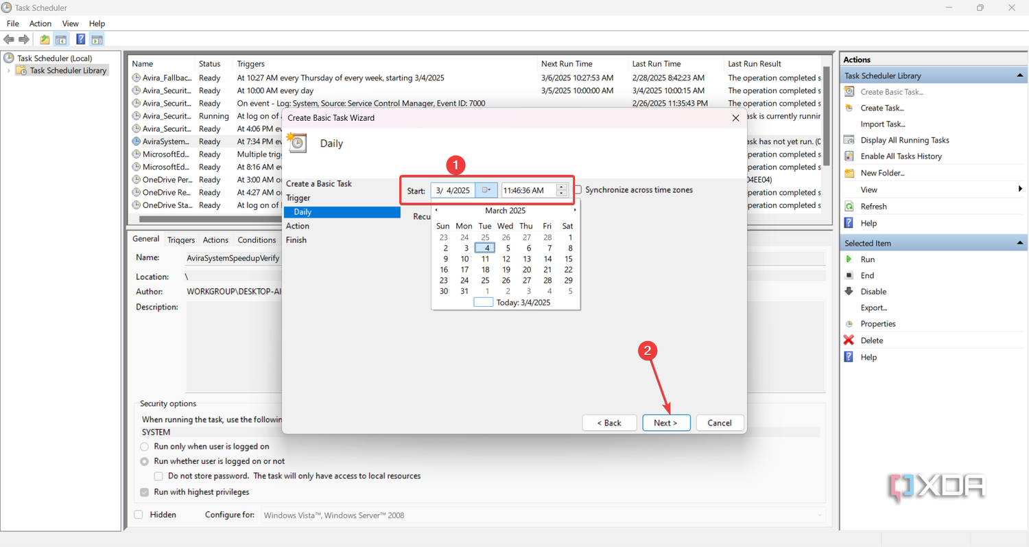 Setting a date and a time for your task in Task Scheduler