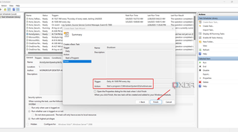 Finishing setting up the task in Task Scheduler