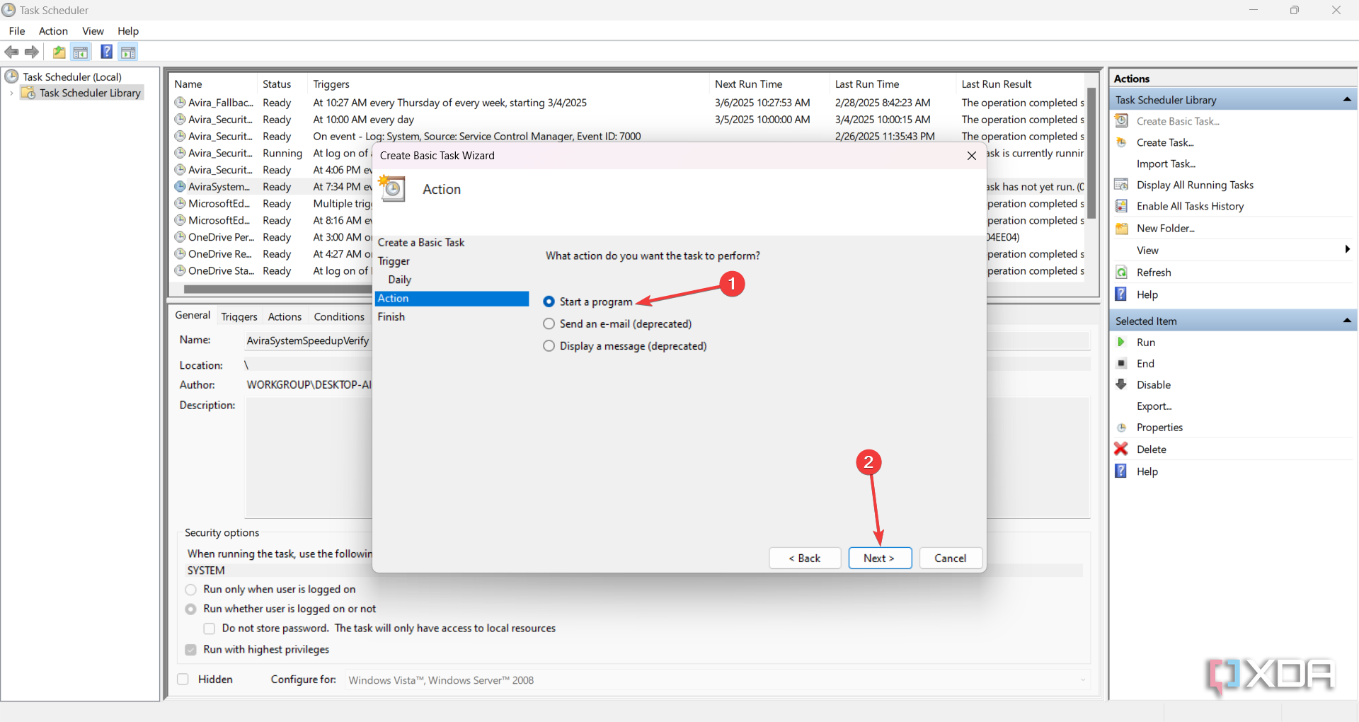 Set the task to start a program when it's triggered