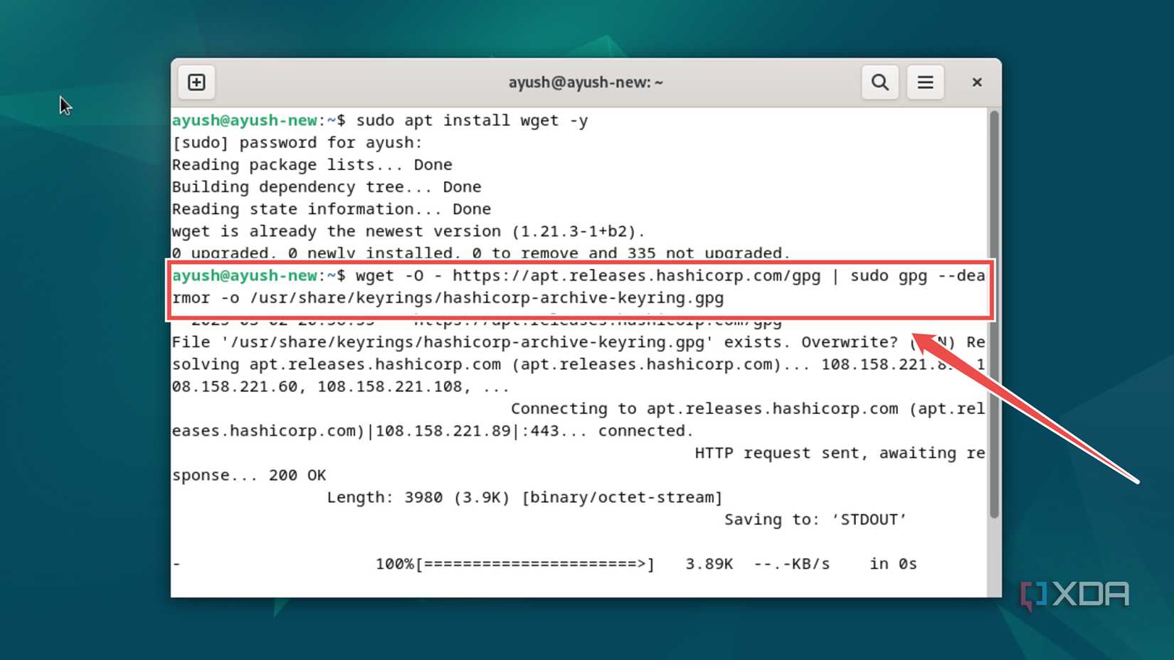 Running the wget command to grab the Terraform keys