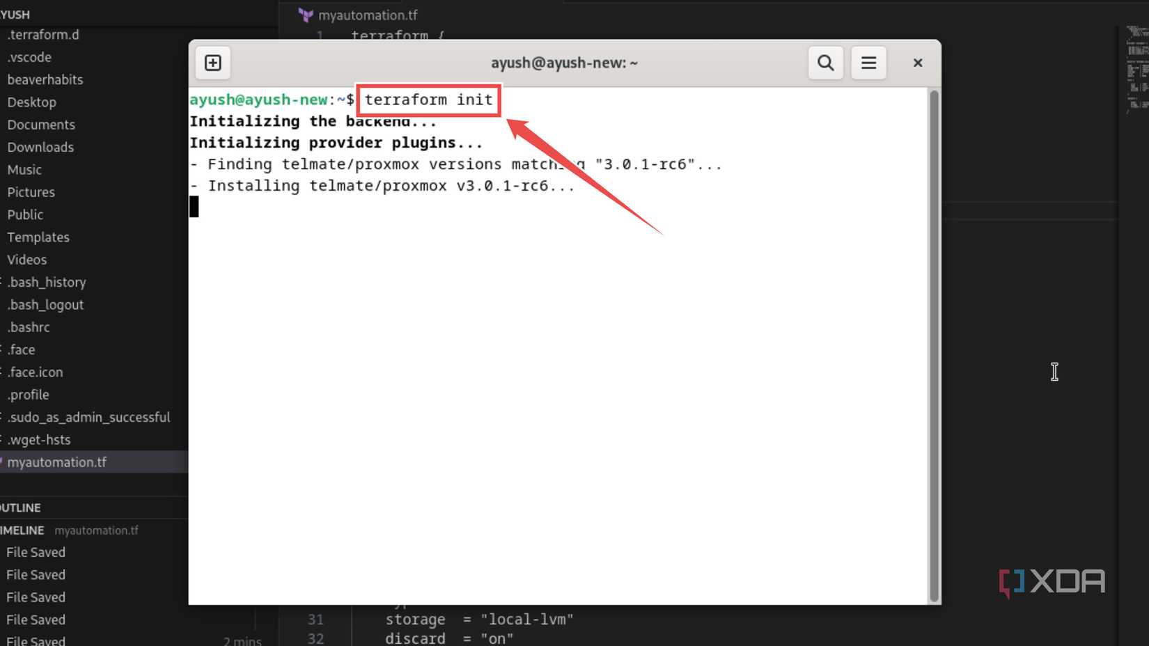 Running the terraform init command in Debian