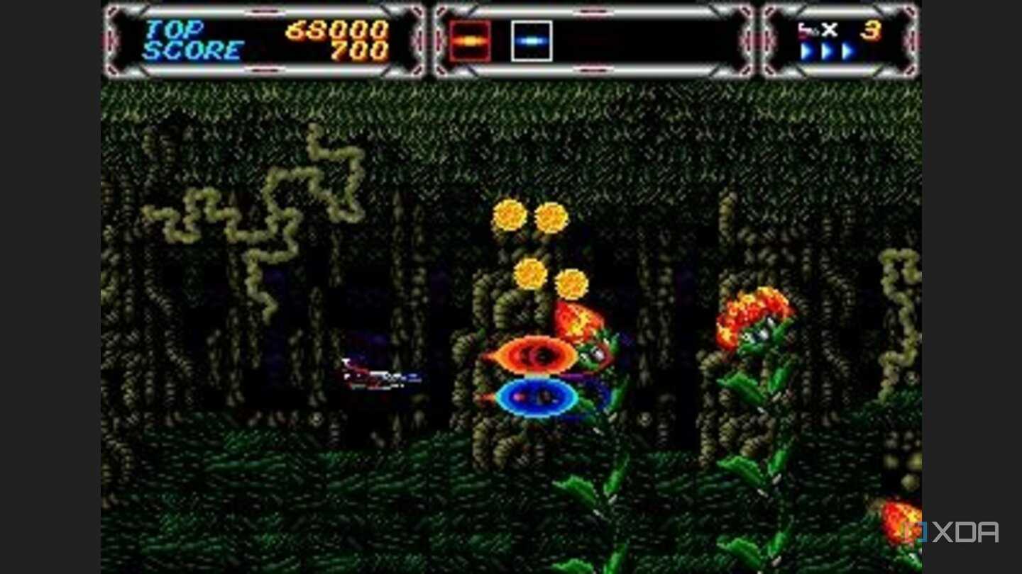 A spaceship firing lasers.