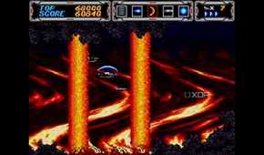 Rivers of magma are fired at a spaceship.