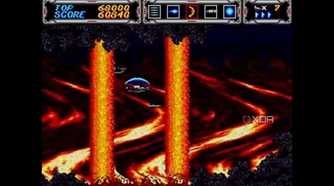 Rivers of magma are fired at a spaceship.