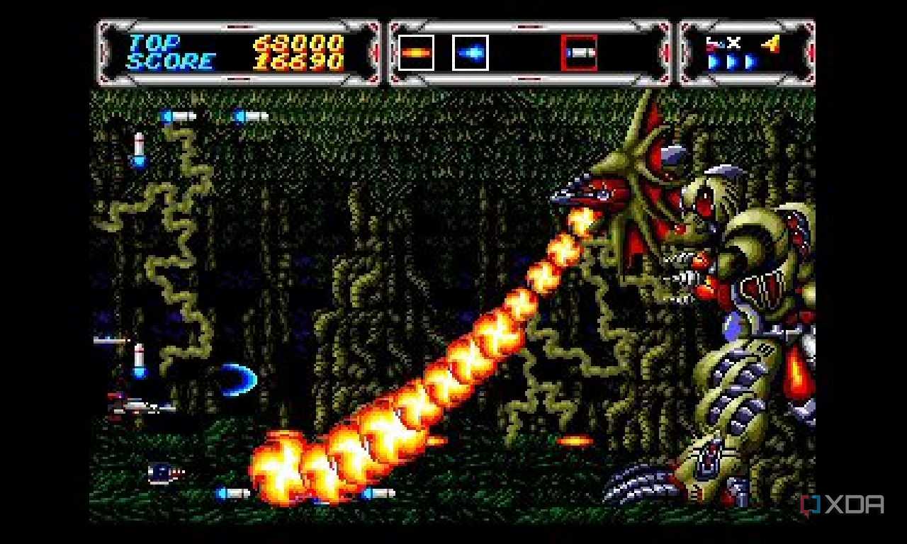A screenshot of a Thunder Force boss fight.