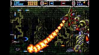 A screenshot of a Thunder Force boss fight.