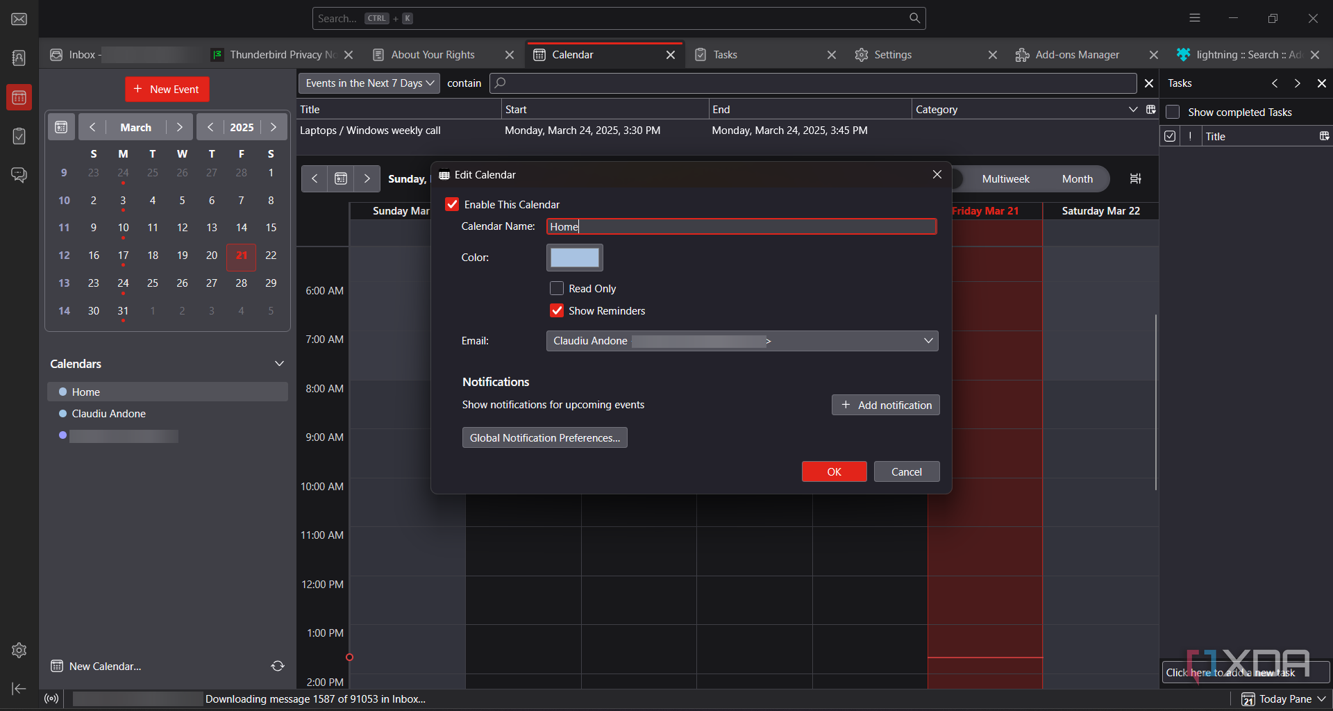 Thunderbird enable calendar
