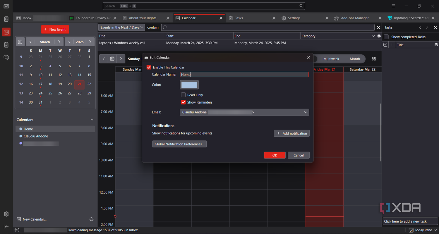 Thunderbird enable calendar