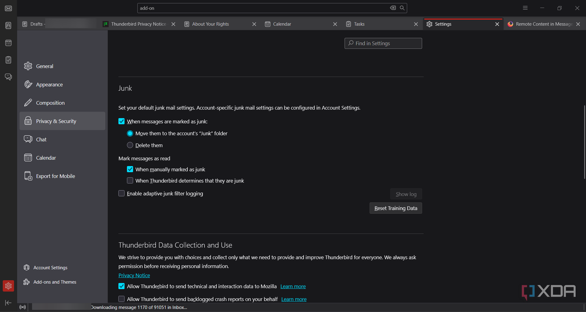 Thunderbird-junk-email-settings