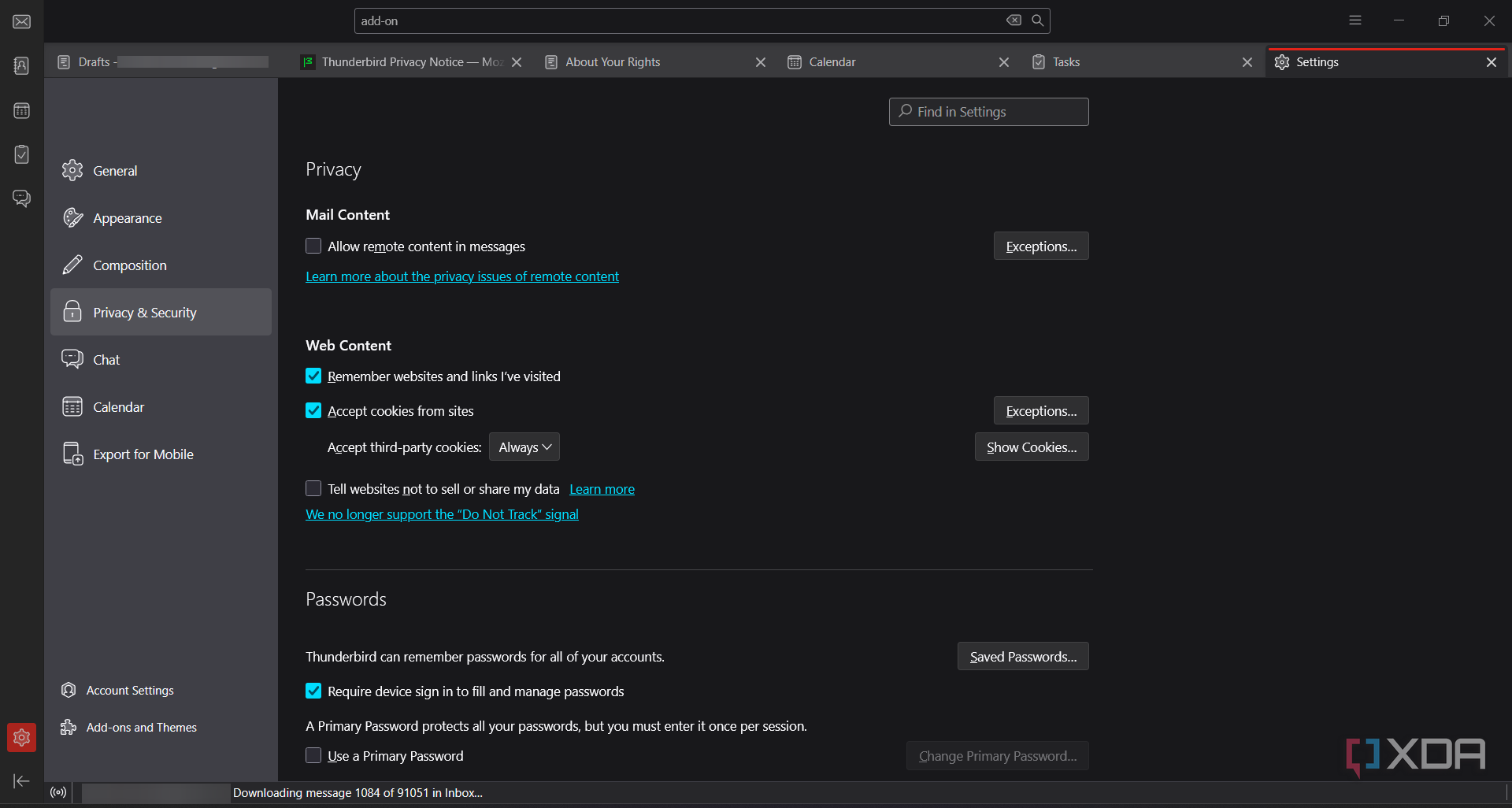 Showing the Thunderbird remote content settings
