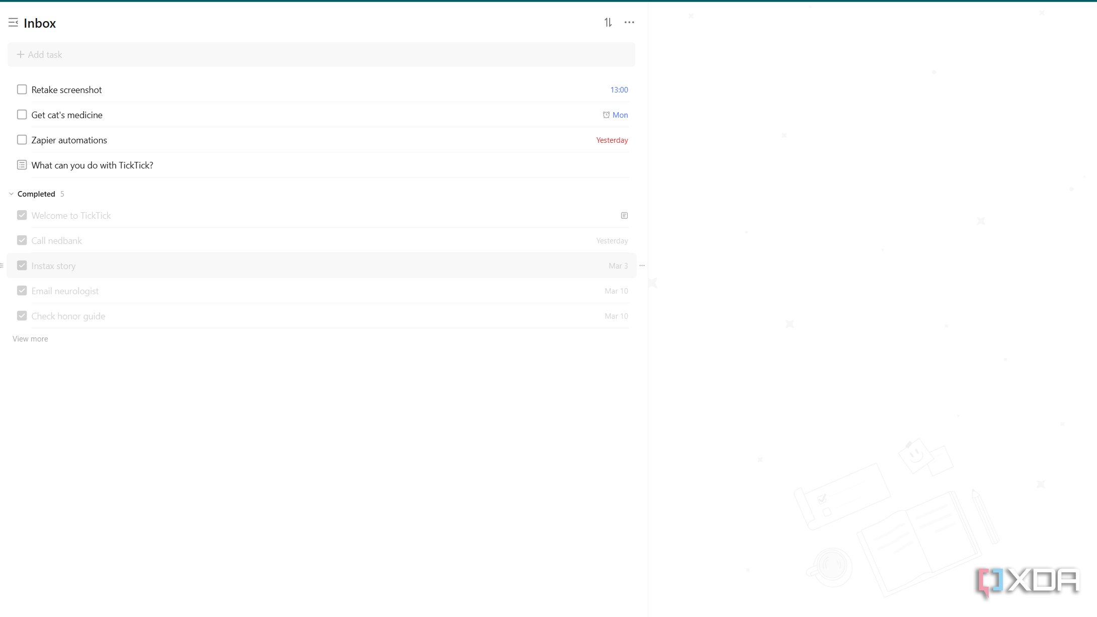 ticktick inbox with tasks