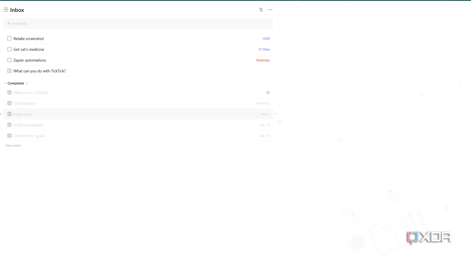 ticktick inbox with tasks