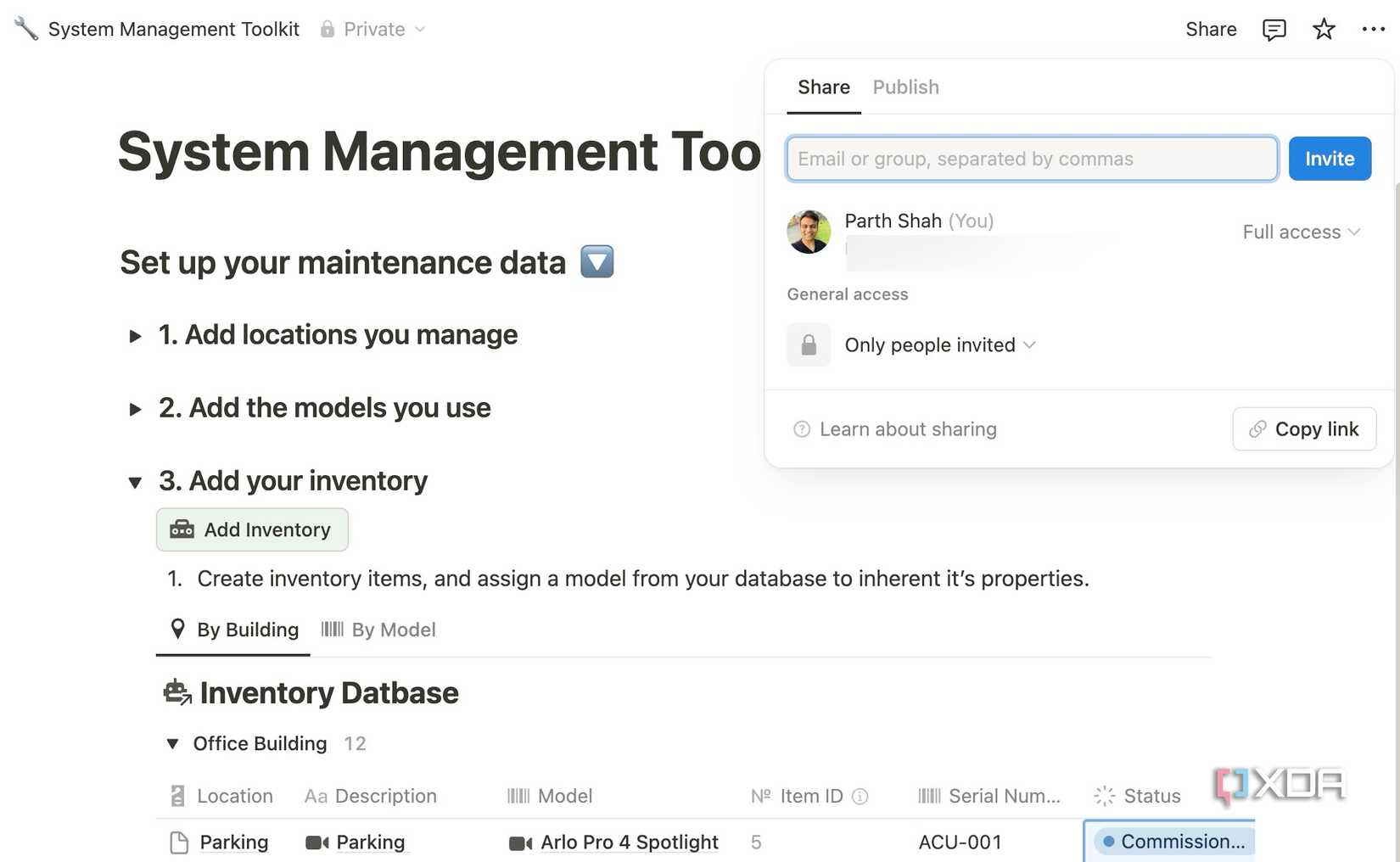 Notion share a page option