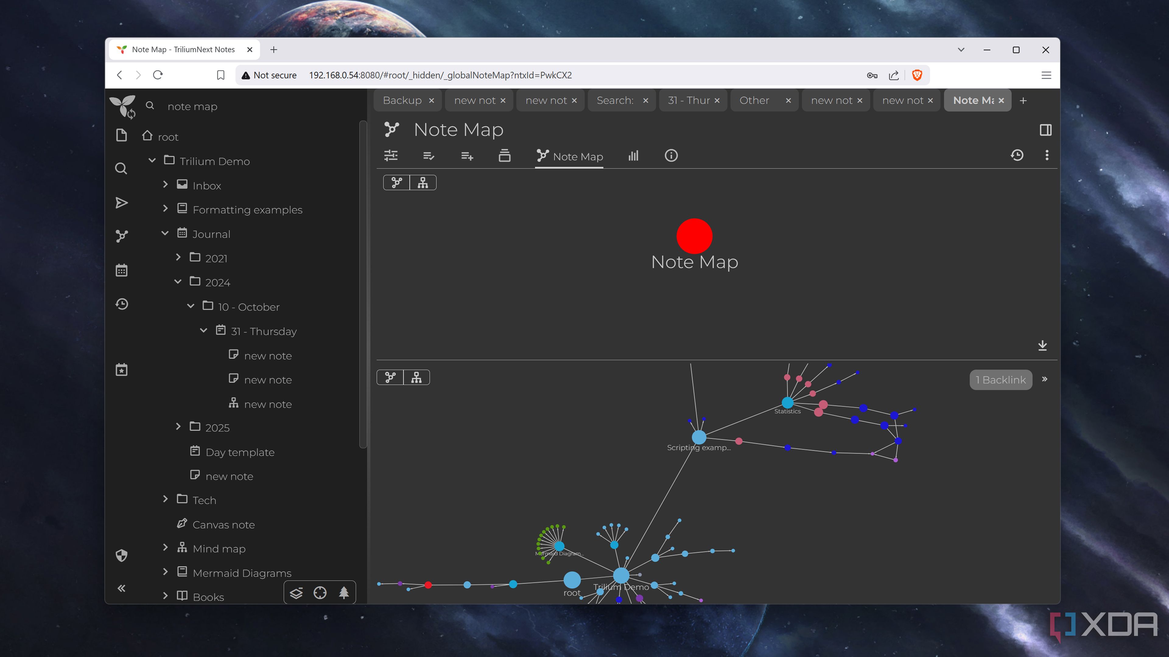 The Note Map section in TriliumNext Notes