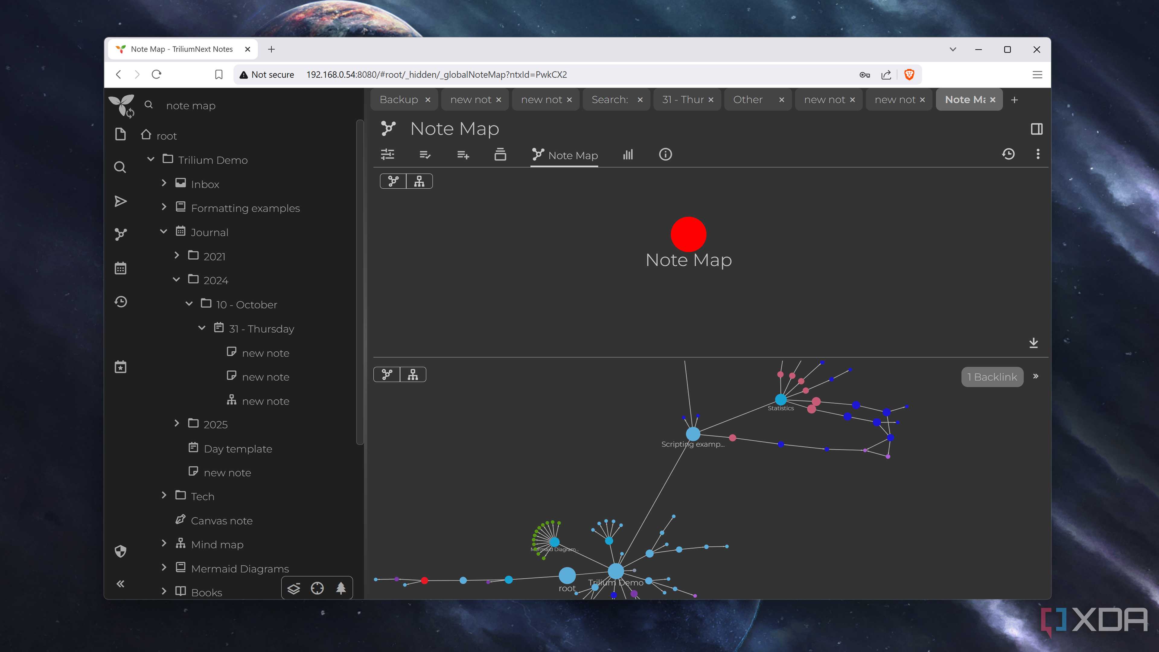 The Note Map section in TriliumNext Notes