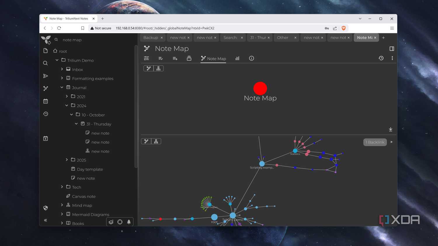 The Note Map section in TriliumNext Notes