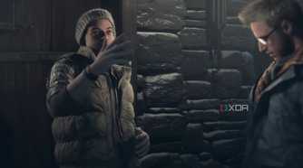 A screenshot from the game "Until Dawn", showing two characters in heavy woollen clothing.