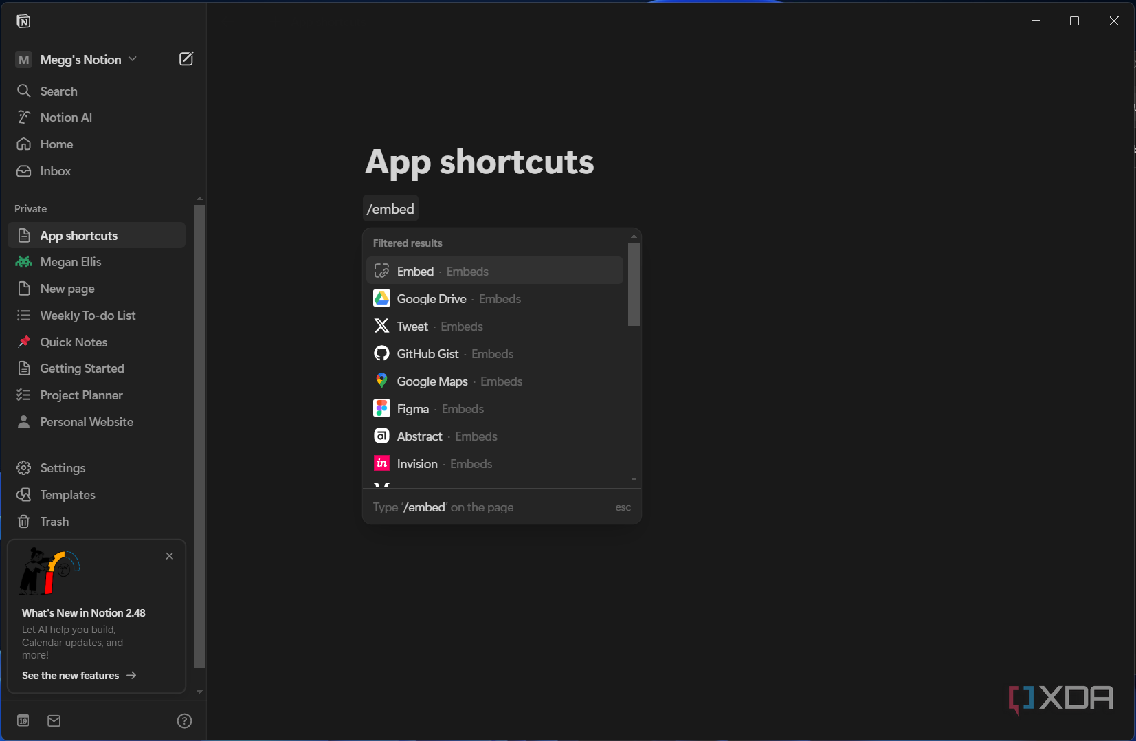 using the embed command in notion