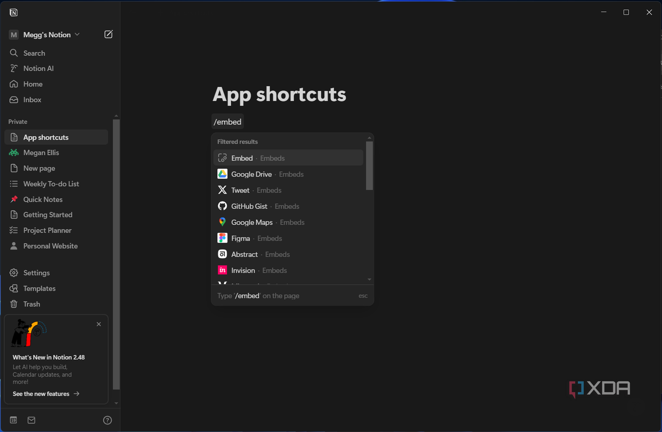 using the embed command in notion