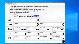 Crystal Disk Mark score for a WD Green SATA SSD ith a 256GB storage capacity