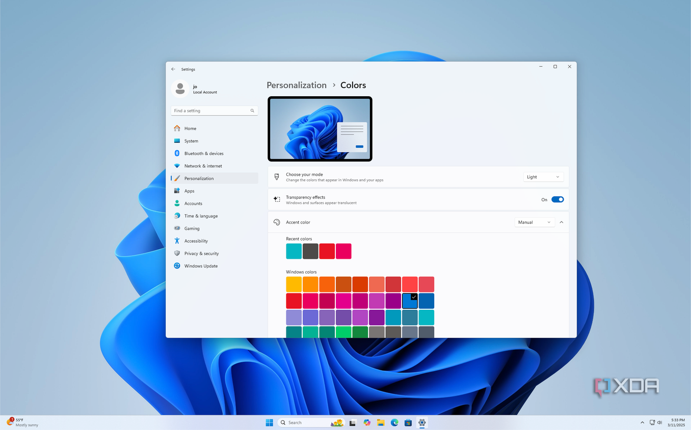 Screenshot of the Colors page in the Windows 11 Settings app